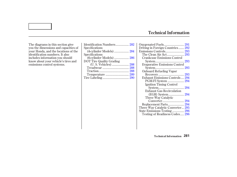 Technical information | HONDA 2004 Civic Coupe - Owner's Manual User Manual | Page 284 / 317