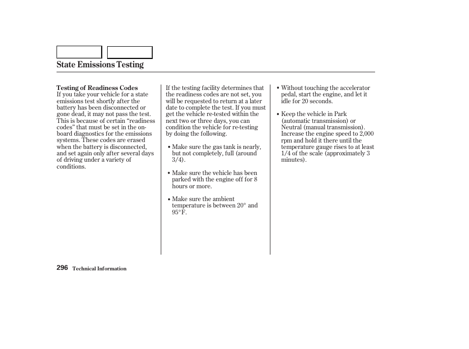 State emissions testing | HONDA 2004 Civic Coupe - Owner's Manual User Manual | Page 299 / 317