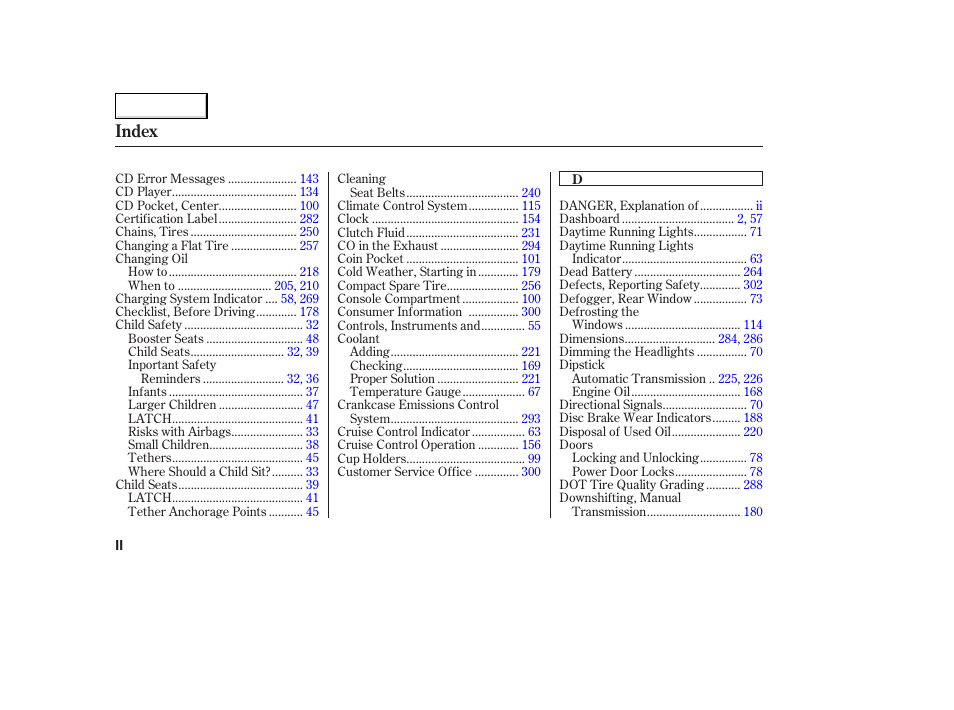 Index | HONDA 2004 Civic Coupe - Owner's Manual User Manual | Page 309 / 317