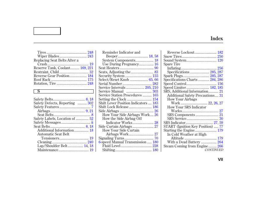 Index | HONDA 2004 Civic Coupe - Owner's Manual User Manual | Page 314 / 317
