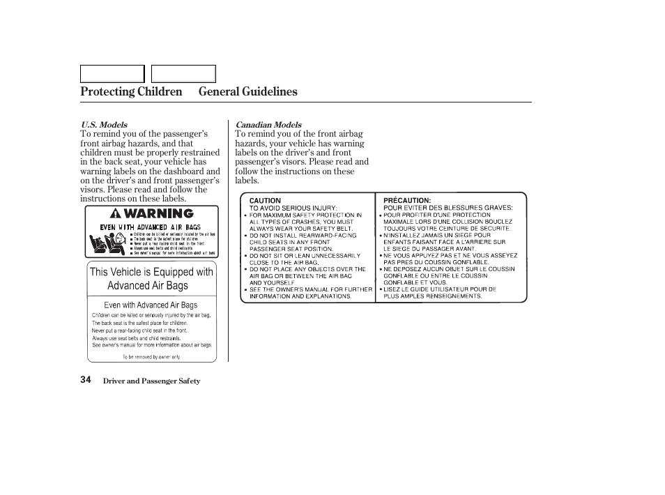 Protecting children general guidelines | HONDA 2004 Civic Coupe - Owner's Manual User Manual | Page 37 / 317