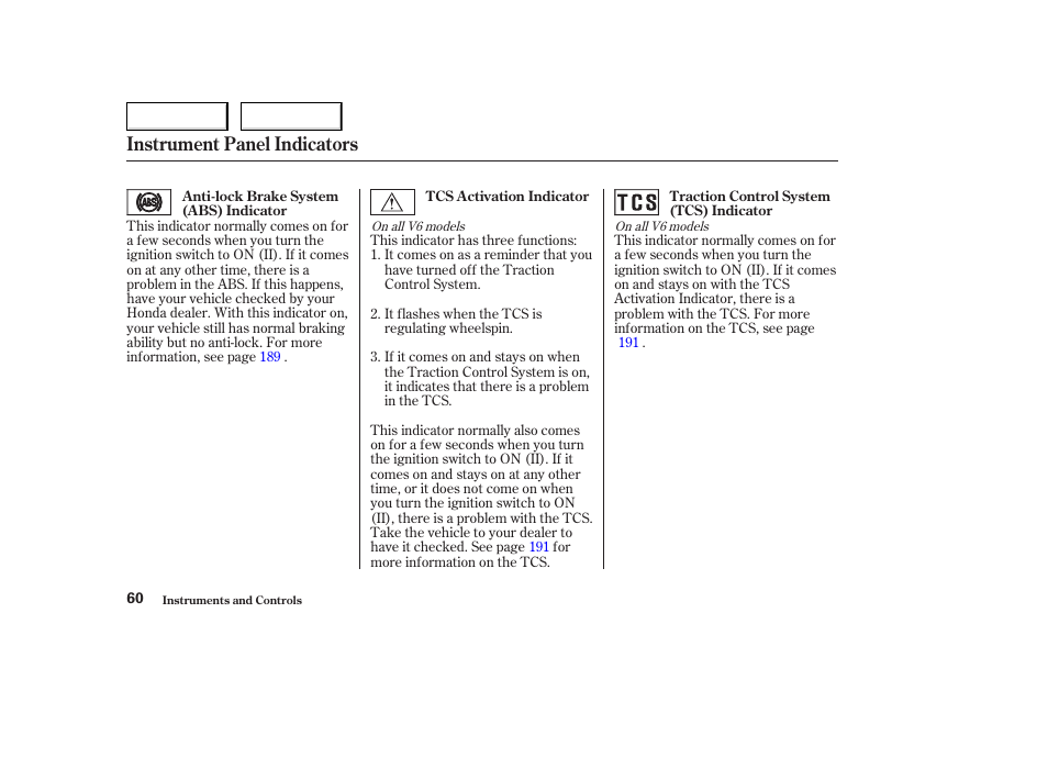 Instrument panel indicators | HONDA 2004 Civic Coupe - Owner's Manual User Manual | Page 63 / 317