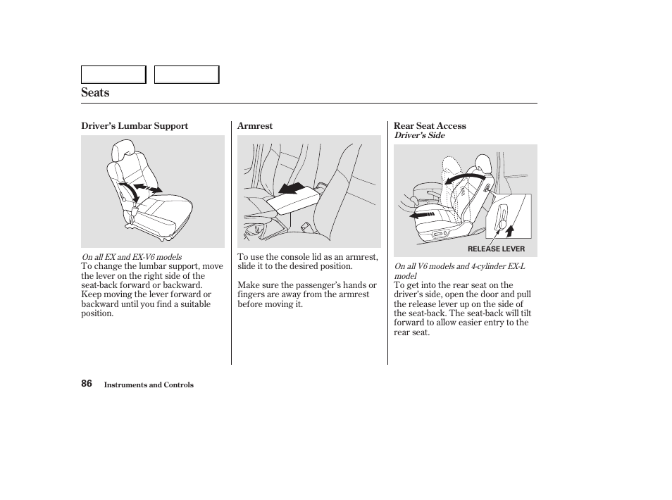 Seats | HONDA 2004 Civic Coupe - Owner's Manual User Manual | Page 89 / 317