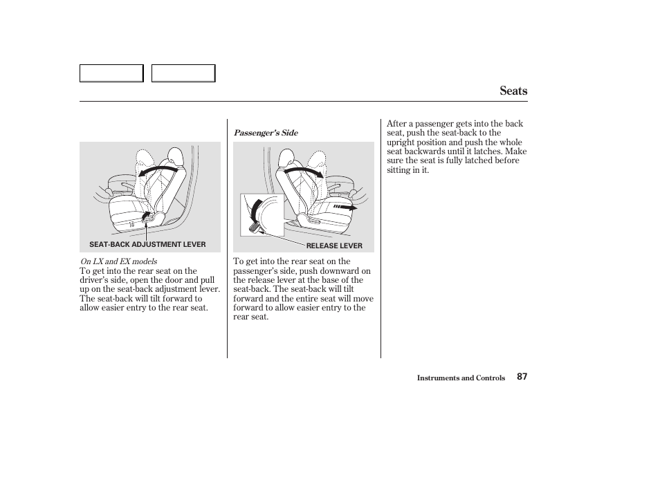 Seats | HONDA 2004 Civic Coupe - Owner's Manual User Manual | Page 90 / 317