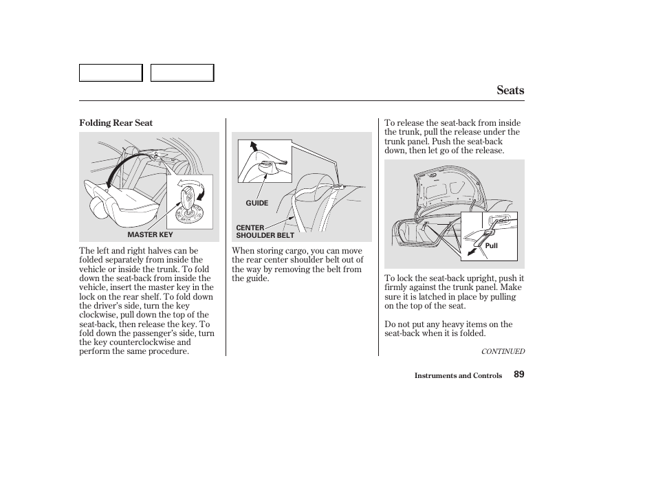 Seats | HONDA 2004 Civic Coupe - Owner's Manual User Manual | Page 92 / 317