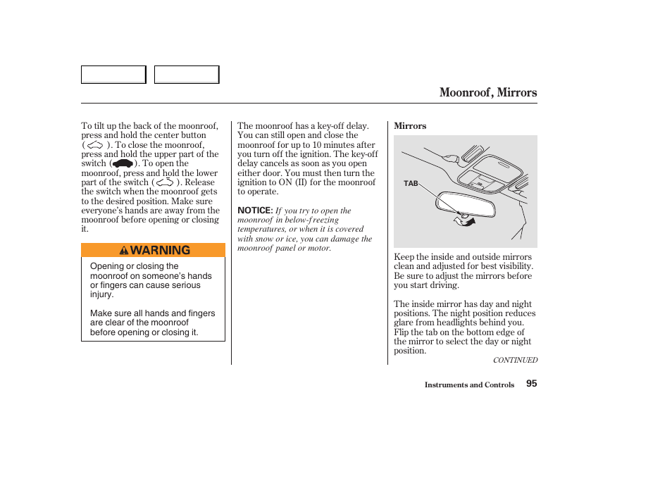 Moonroof, mirrors | HONDA 2004 Civic Coupe - Owner's Manual User Manual | Page 98 / 317