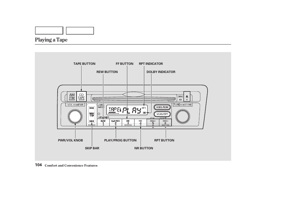 Playing a tape | HONDA 2004 Civic Hybrid - Owner's Manual User Manual | Page 107 / 231