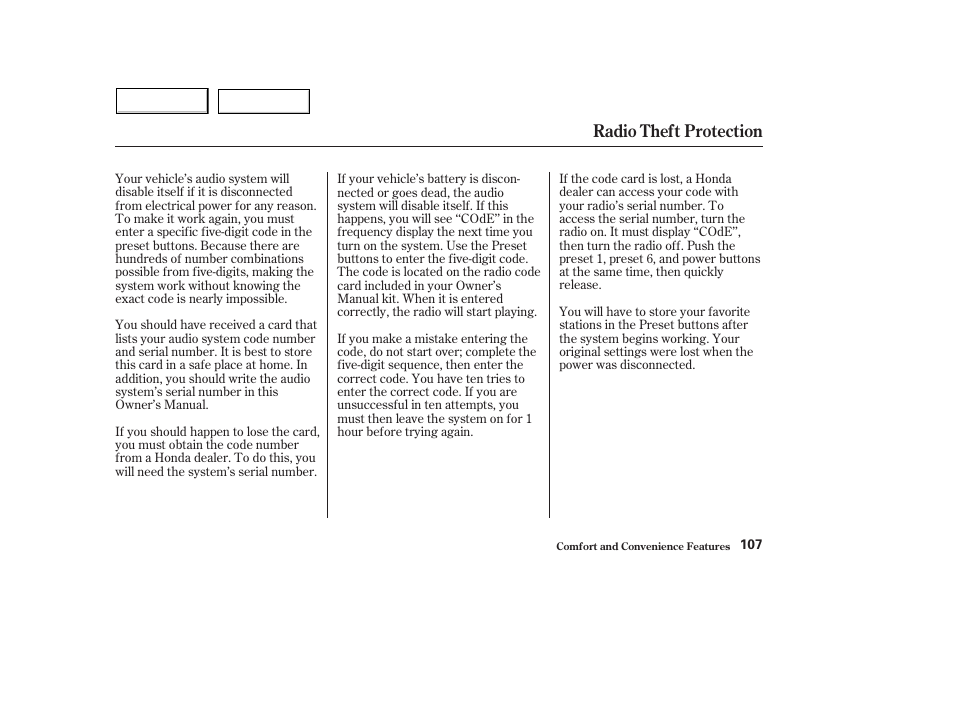 Radio theft protection | HONDA 2004 Civic Hybrid - Owner's Manual User Manual | Page 110 / 231