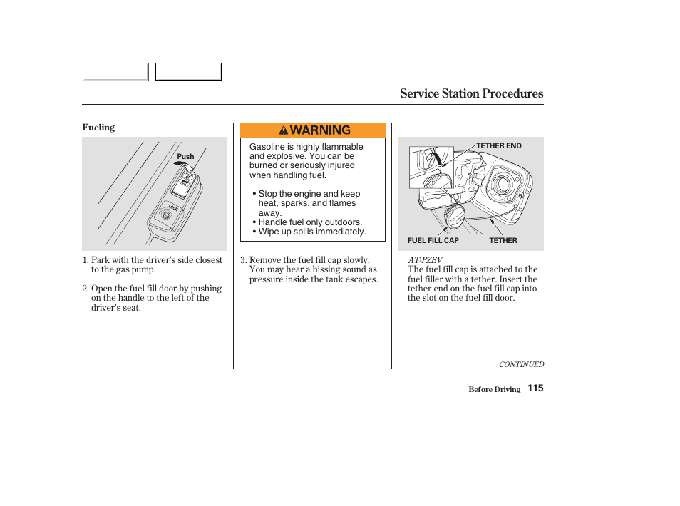 Service station procedures | HONDA 2004 Civic Hybrid - Owner's Manual User Manual | Page 118 / 231