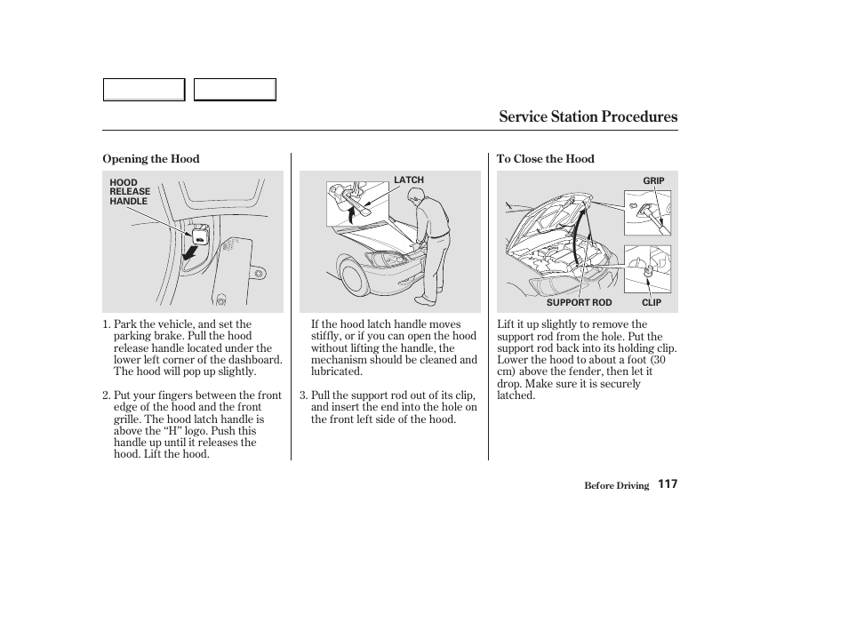 Service station procedures | HONDA 2004 Civic Hybrid - Owner's Manual User Manual | Page 120 / 231