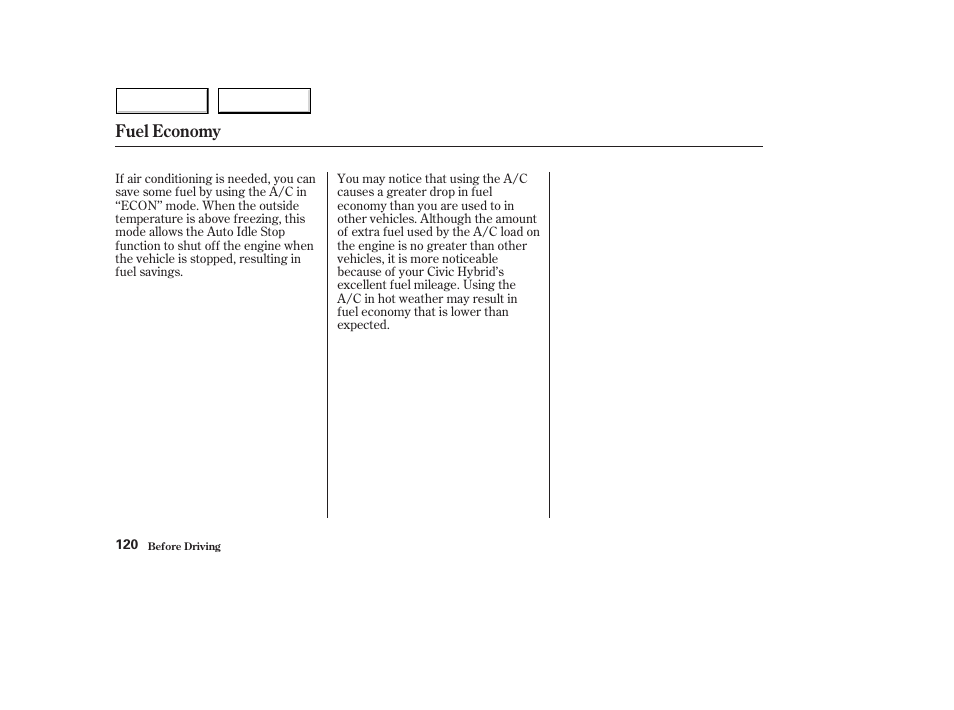 Fuel economy | HONDA 2004 Civic Hybrid - Owner's Manual User Manual | Page 123 / 231