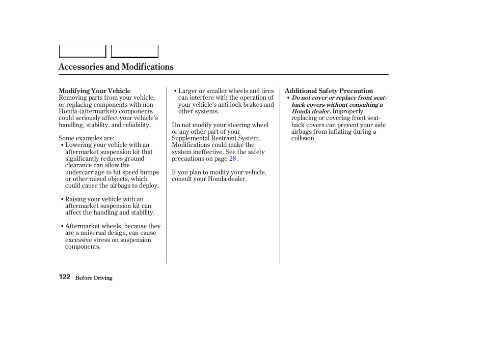 Accessories and modifications | HONDA 2004 Civic Hybrid - Owner's Manual User Manual | Page 125 / 231