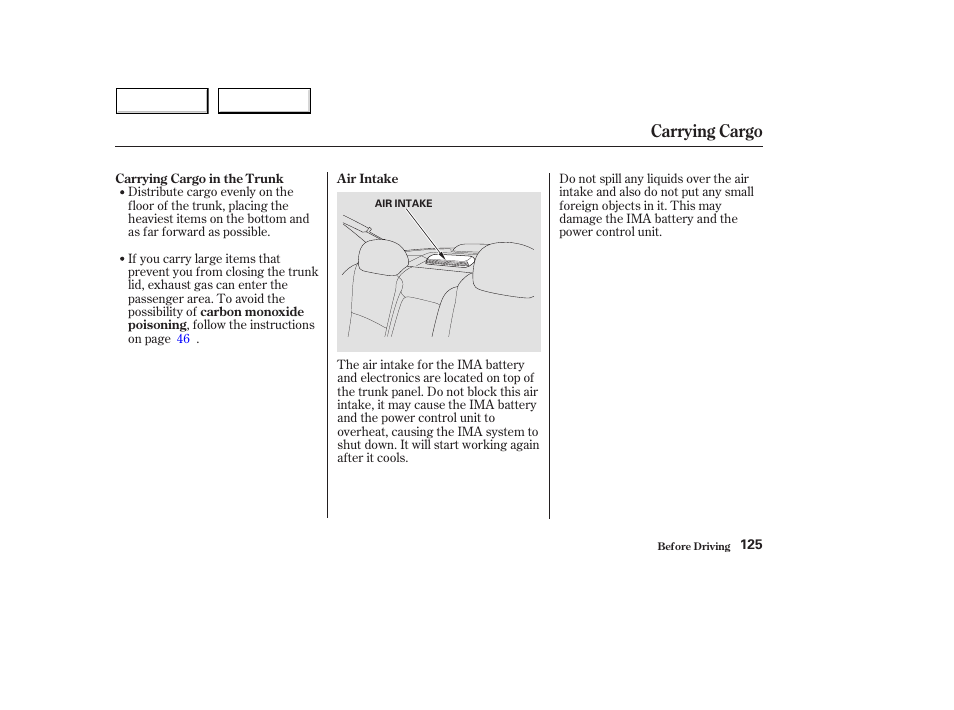 Carrying cargo | HONDA 2004 Civic Hybrid - Owner's Manual User Manual | Page 128 / 231