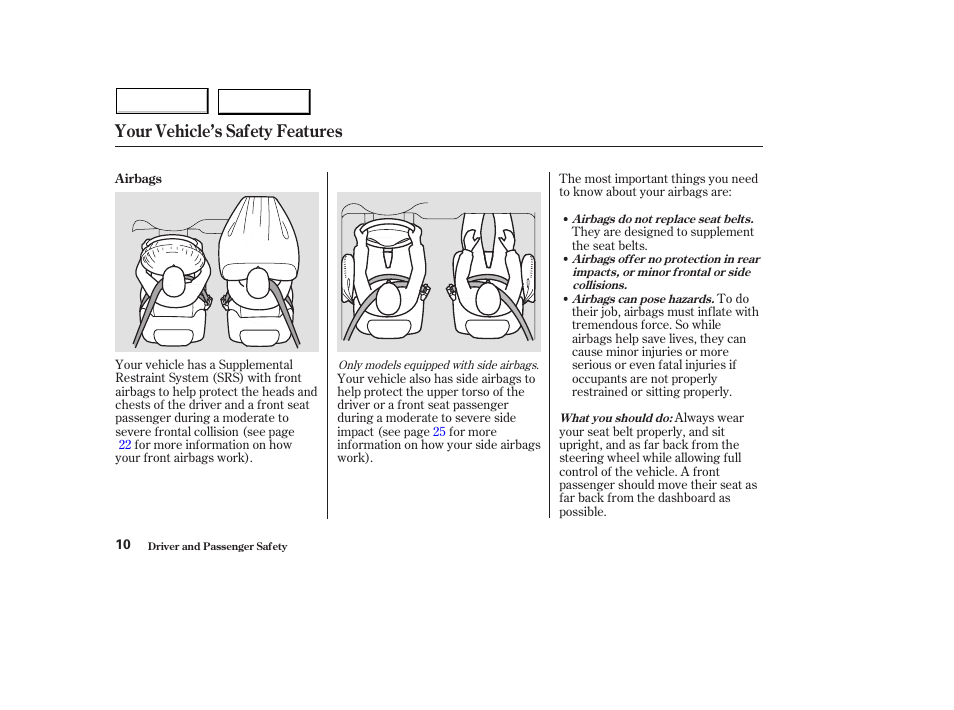 Your vehicle’s safety features | HONDA 2004 Civic Hybrid - Owner's Manual User Manual | Page 13 / 231