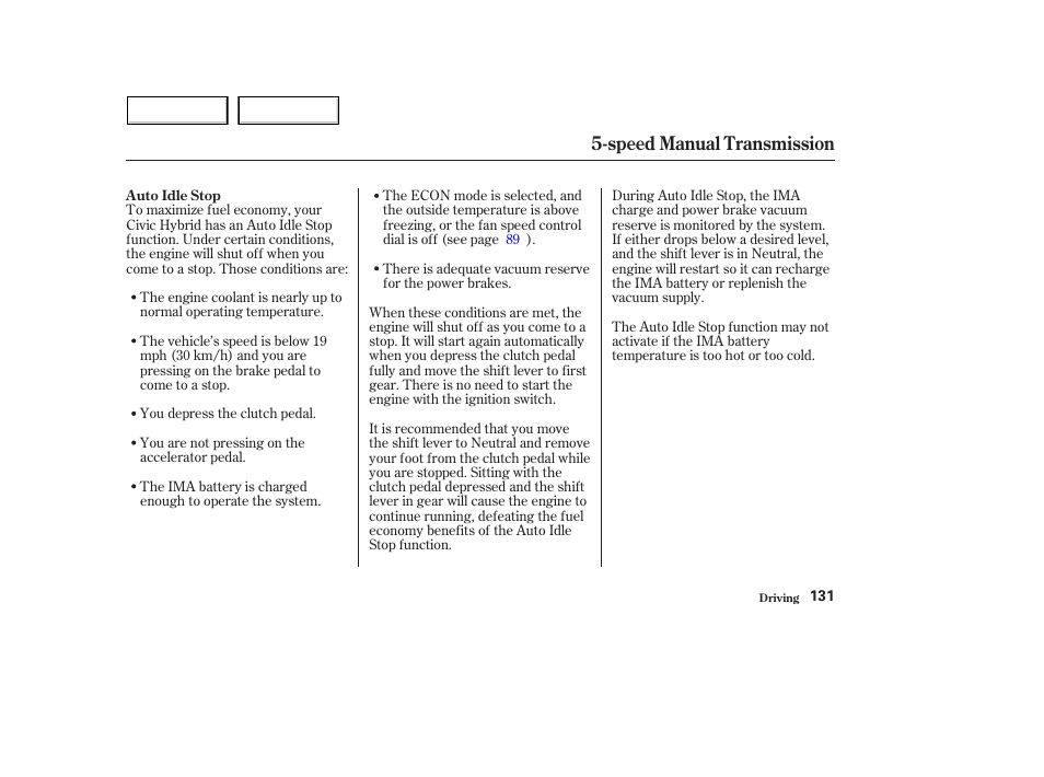 Speed manual transmission | HONDA 2004 Civic Hybrid - Owner's Manual User Manual | Page 134 / 231