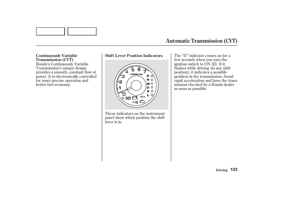 Automatic transmission (cvt) | HONDA 2004 Civic Hybrid - Owner's Manual User Manual | Page 136 / 231