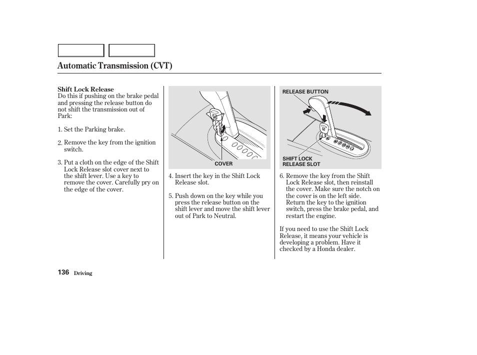 Automatic transmission (cvt) | HONDA 2004 Civic Hybrid - Owner's Manual User Manual | Page 139 / 231