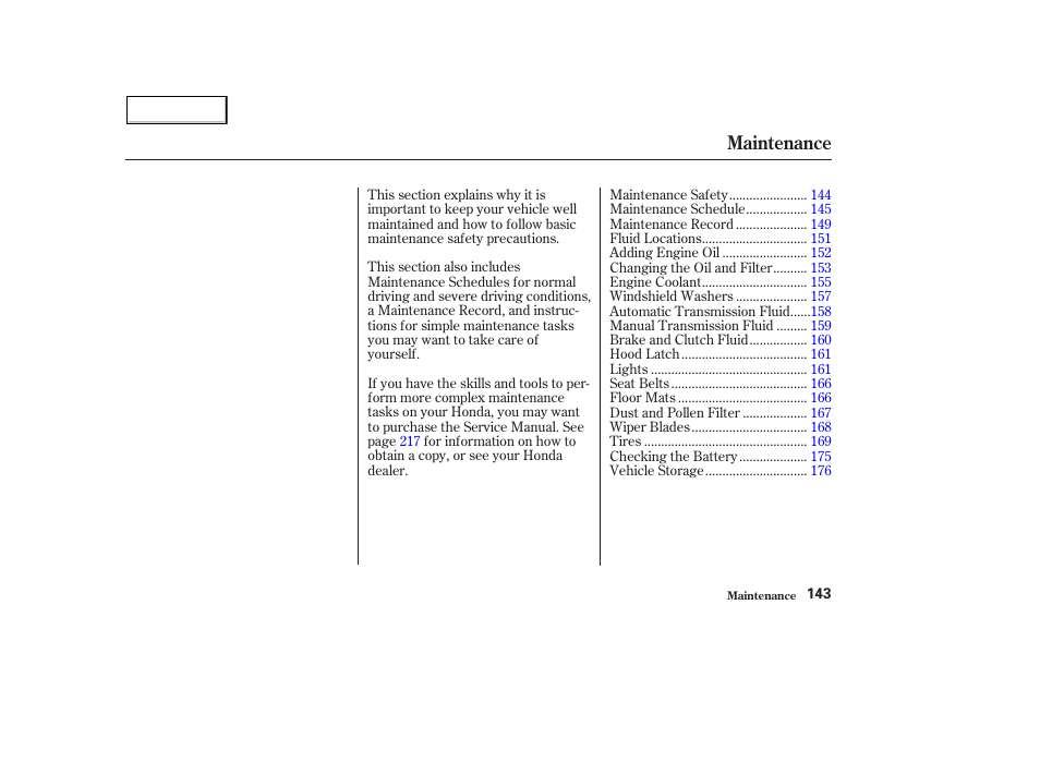 Maintenance | HONDA 2004 Civic Hybrid - Owner's Manual User Manual | Page 146 / 231