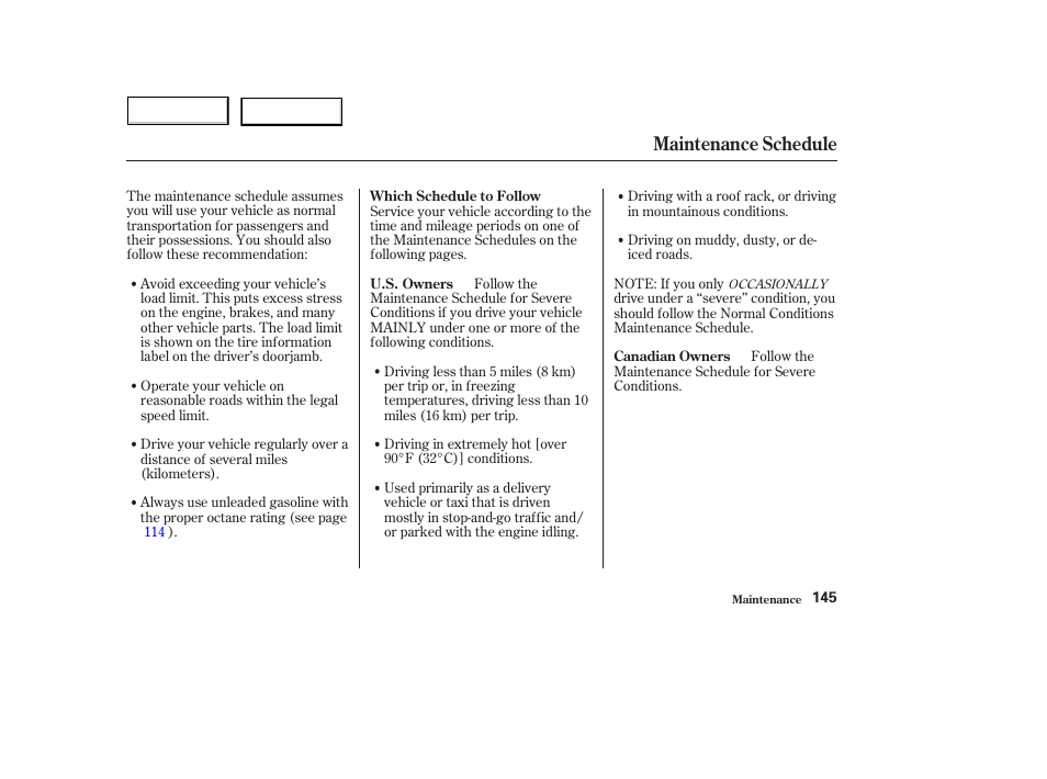 Maintenance schedule | HONDA 2004 Civic Hybrid - Owner's Manual User Manual | Page 148 / 231