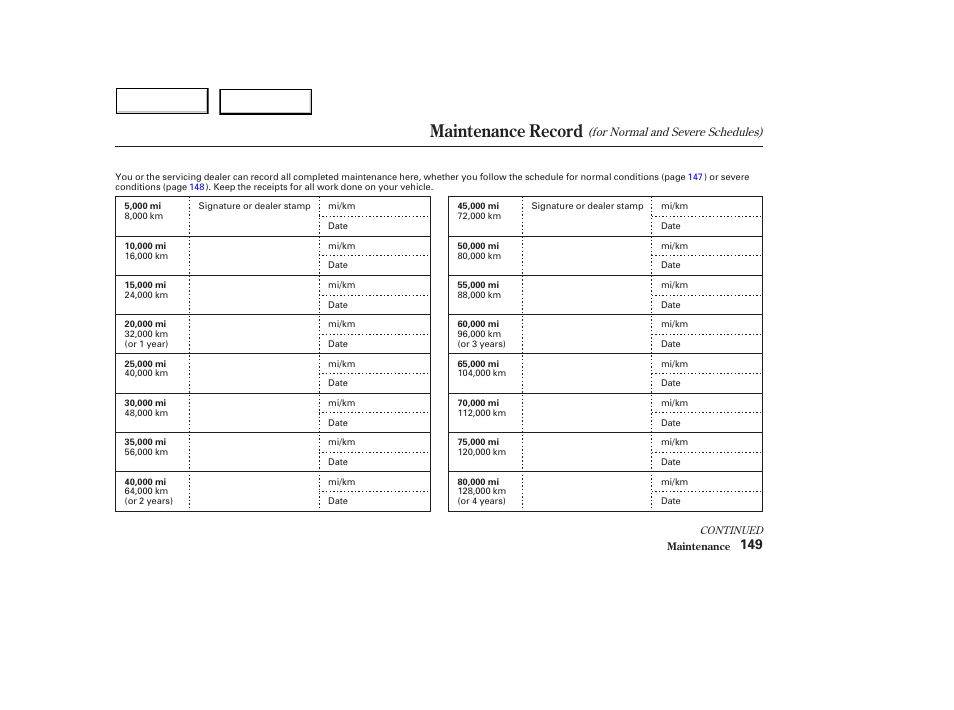 Maintenance record | HONDA 2004 Civic Hybrid - Owner's Manual User Manual | Page 152 / 231