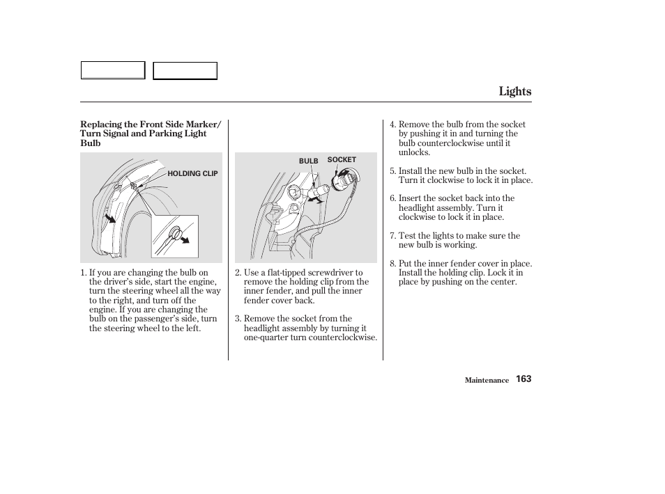 Lights | HONDA 2004 Civic Hybrid - Owner's Manual User Manual | Page 166 / 231