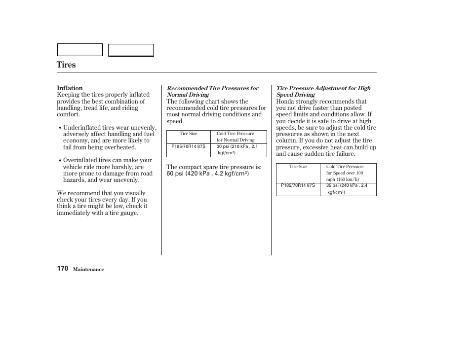 Tires | HONDA 2004 Civic Hybrid - Owner's Manual User Manual | Page 173 / 231