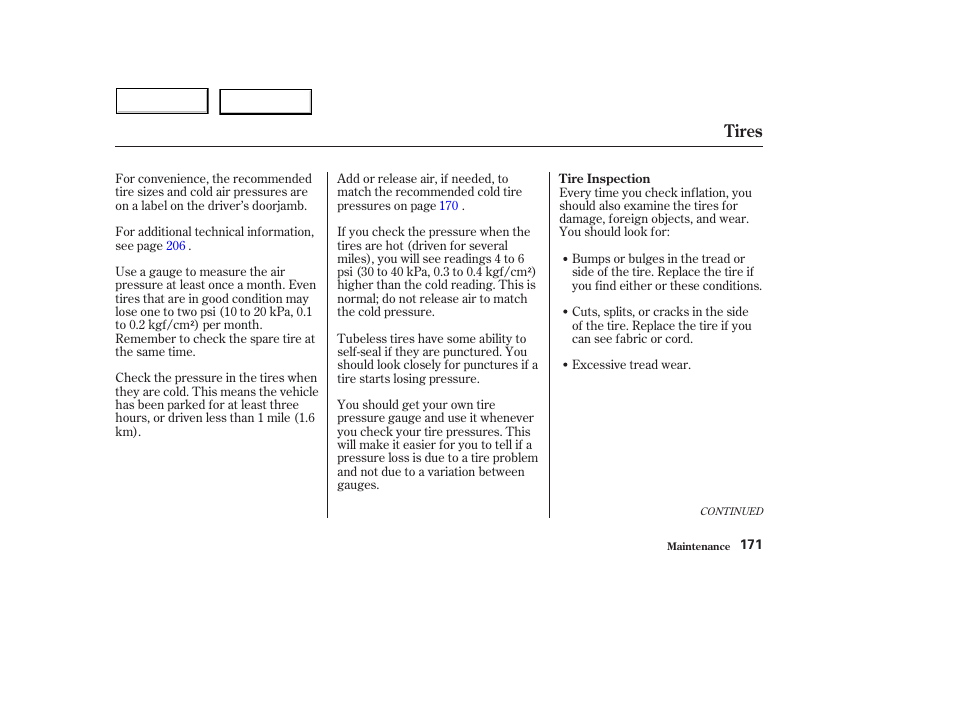 Tires | HONDA 2004 Civic Hybrid - Owner's Manual User Manual | Page 174 / 231