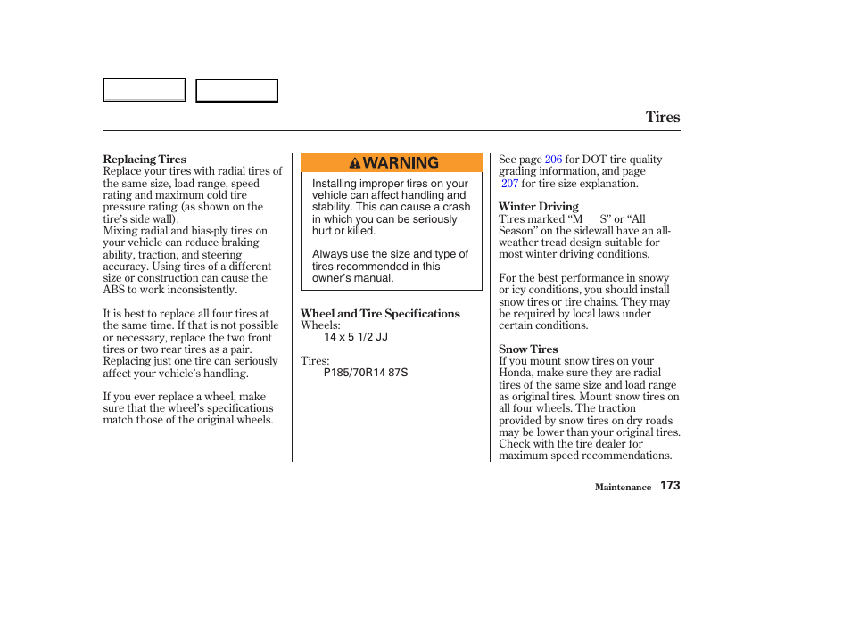 Tires | HONDA 2004 Civic Hybrid - Owner's Manual User Manual | Page 176 / 231