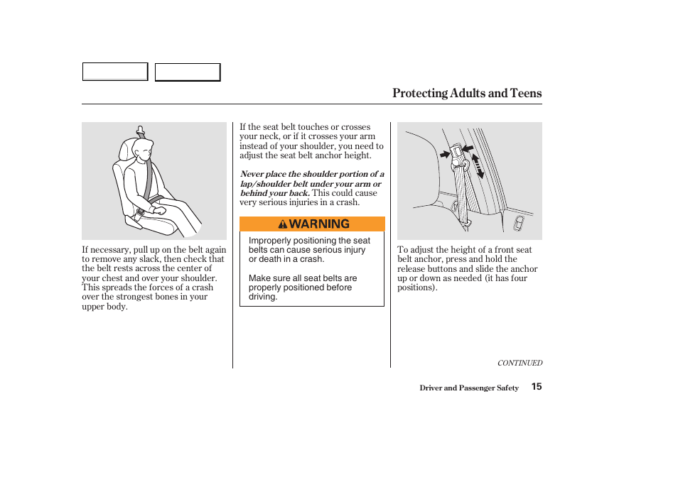 Protecting adults and teens | HONDA 2004 Civic Hybrid - Owner's Manual User Manual | Page 18 / 231