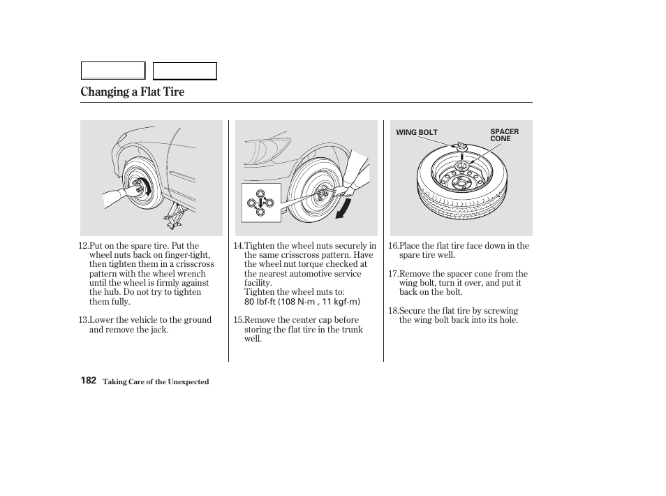 Changing a flat tire | HONDA 2004 Civic Hybrid - Owner's Manual User Manual | Page 185 / 231