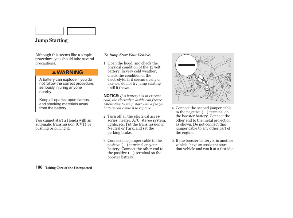 Jump starting | HONDA 2004 Civic Hybrid - Owner's Manual User Manual | Page 189 / 231