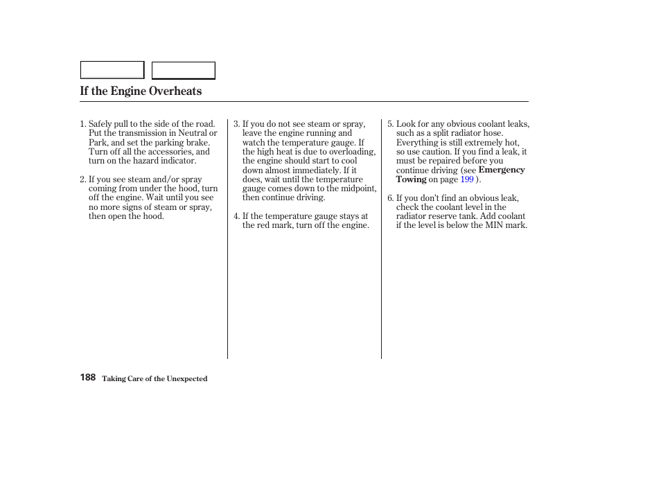 If the engine overheats | HONDA 2004 Civic Hybrid - Owner's Manual User Manual | Page 191 / 231