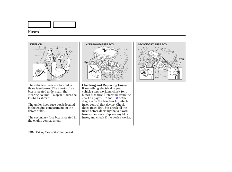 Fuses | HONDA 2004 Civic Hybrid - Owner's Manual User Manual | Page 197 / 231