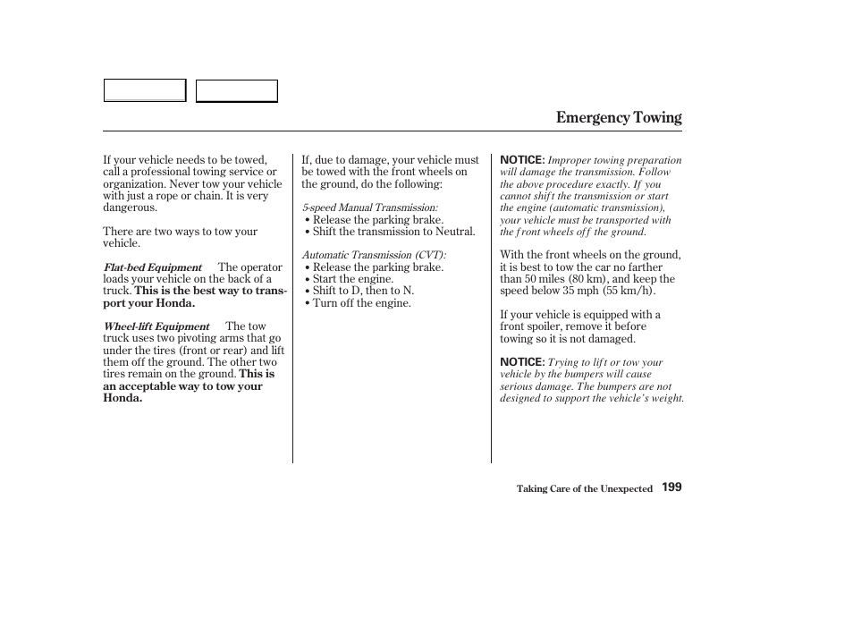 Emergency towing | HONDA 2004 Civic Hybrid - Owner's Manual User Manual | Page 202 / 231