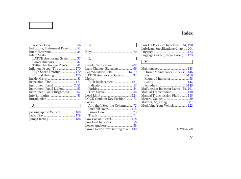 Index | HONDA 2004 Civic Hybrid - Owner's Manual User Manual | Page 226 / 231