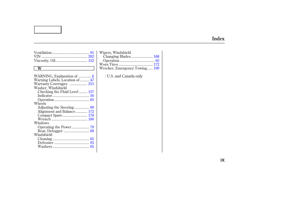 Index | HONDA 2004 Civic Hybrid - Owner's Manual User Manual | Page 230 / 231