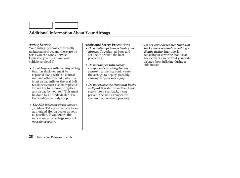 Additional information about your airbags | HONDA 2004 Civic Hybrid - Owner's Manual User Manual | Page 31 / 231