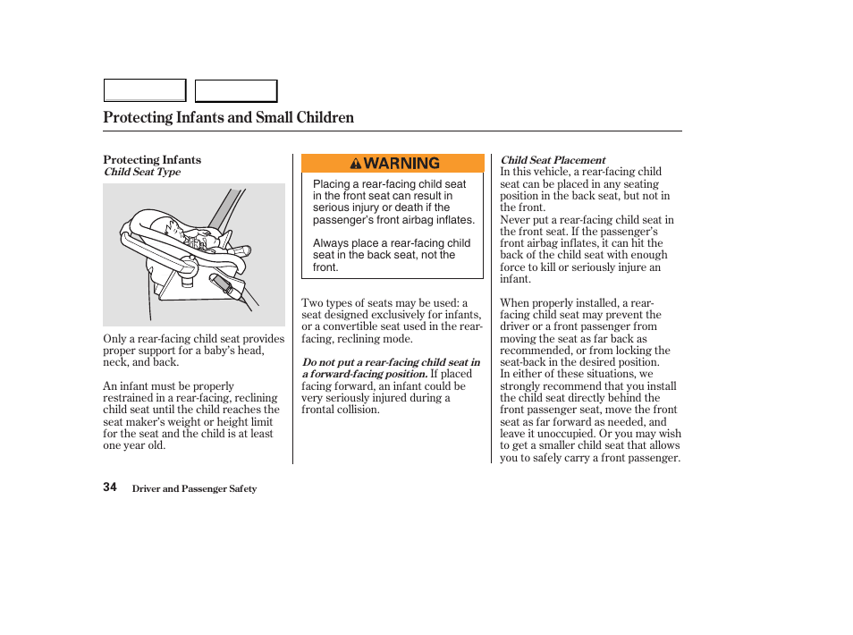 Protecting infants and small children | HONDA 2004 Civic Hybrid - Owner's Manual User Manual | Page 37 / 231