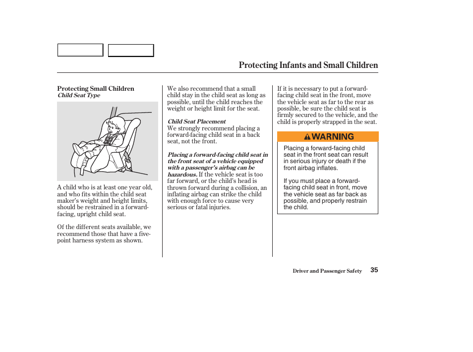 Protecting infants and small children | HONDA 2004 Civic Hybrid - Owner's Manual User Manual | Page 38 / 231