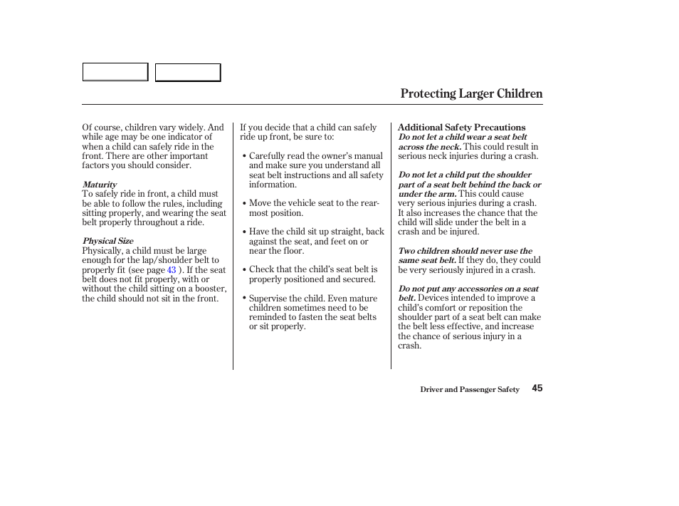 Protecting larger children | HONDA 2004 Civic Hybrid - Owner's Manual User Manual | Page 48 / 231