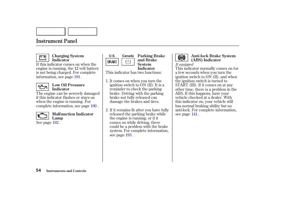 Instrument panel | HONDA 2004 Civic Hybrid - Owner's Manual User Manual | Page 57 / 231