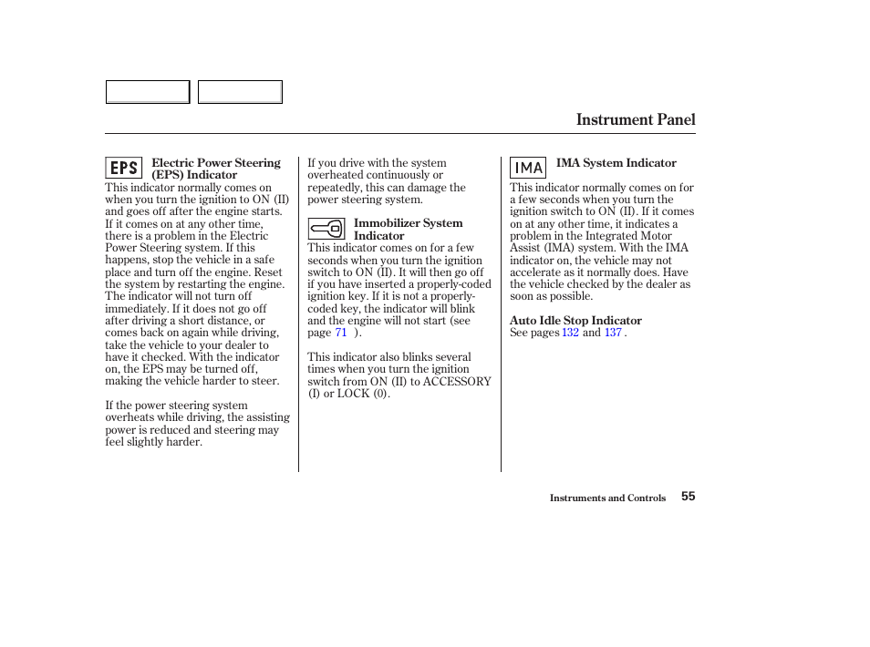 Instrument panel | HONDA 2004 Civic Hybrid - Owner's Manual User Manual | Page 58 / 231