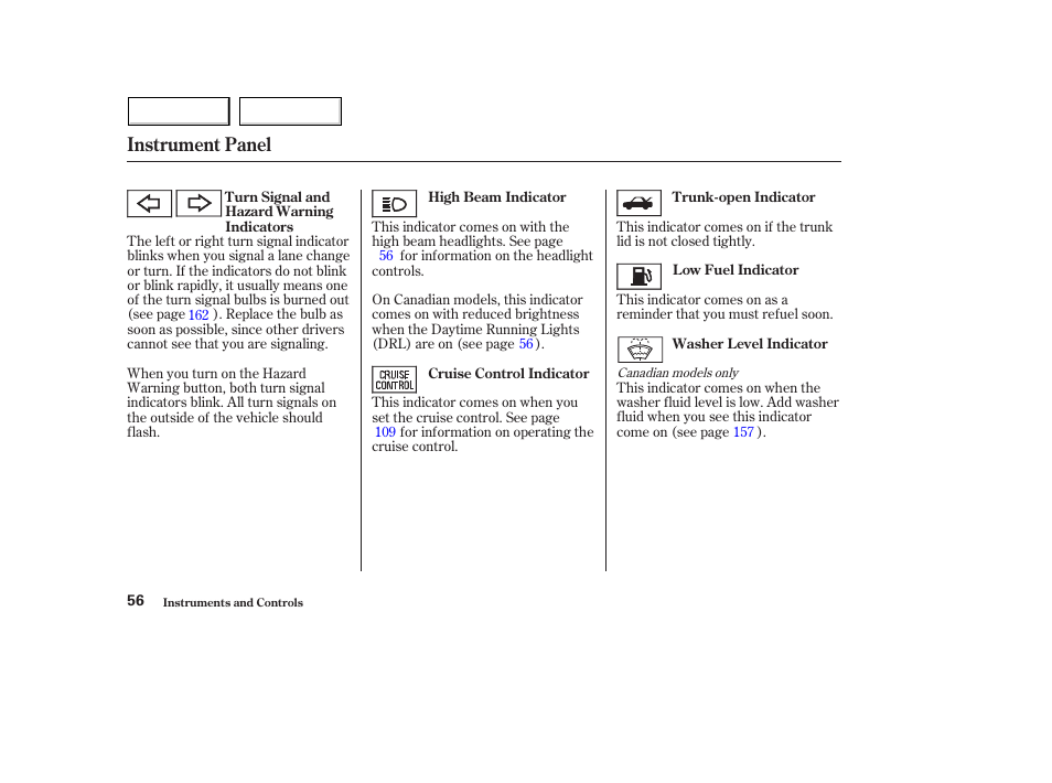 Instrument panel | HONDA 2004 Civic Hybrid - Owner's Manual User Manual | Page 59 / 231