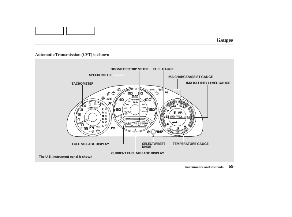 Gauges | HONDA 2004 Civic Hybrid - Owner's Manual User Manual | Page 62 / 231