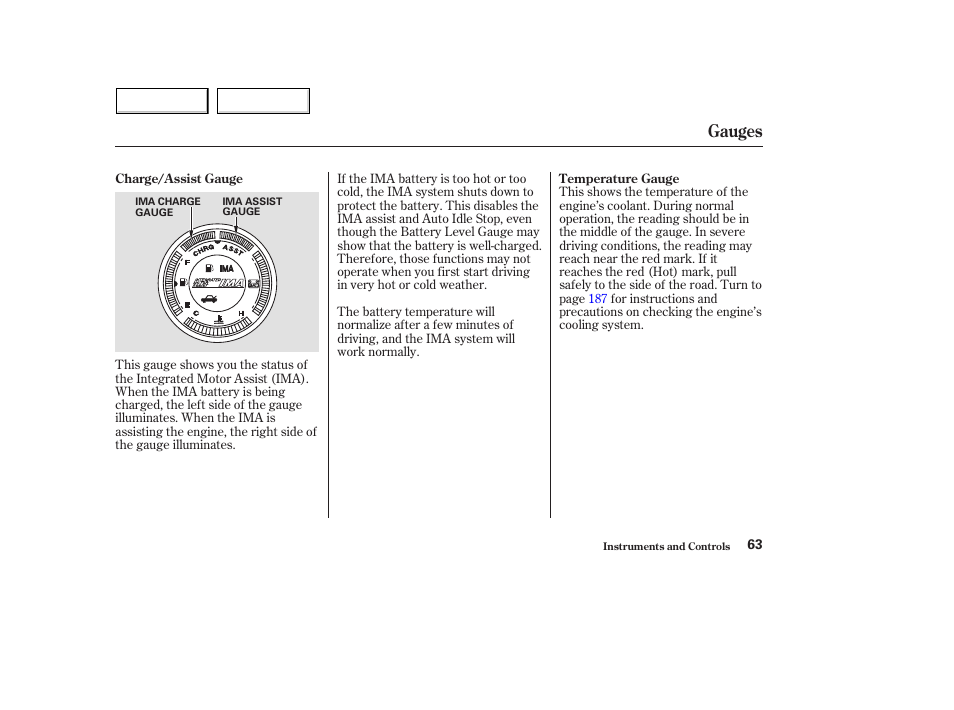 Gauges | HONDA 2004 Civic Hybrid - Owner's Manual User Manual | Page 66 / 231