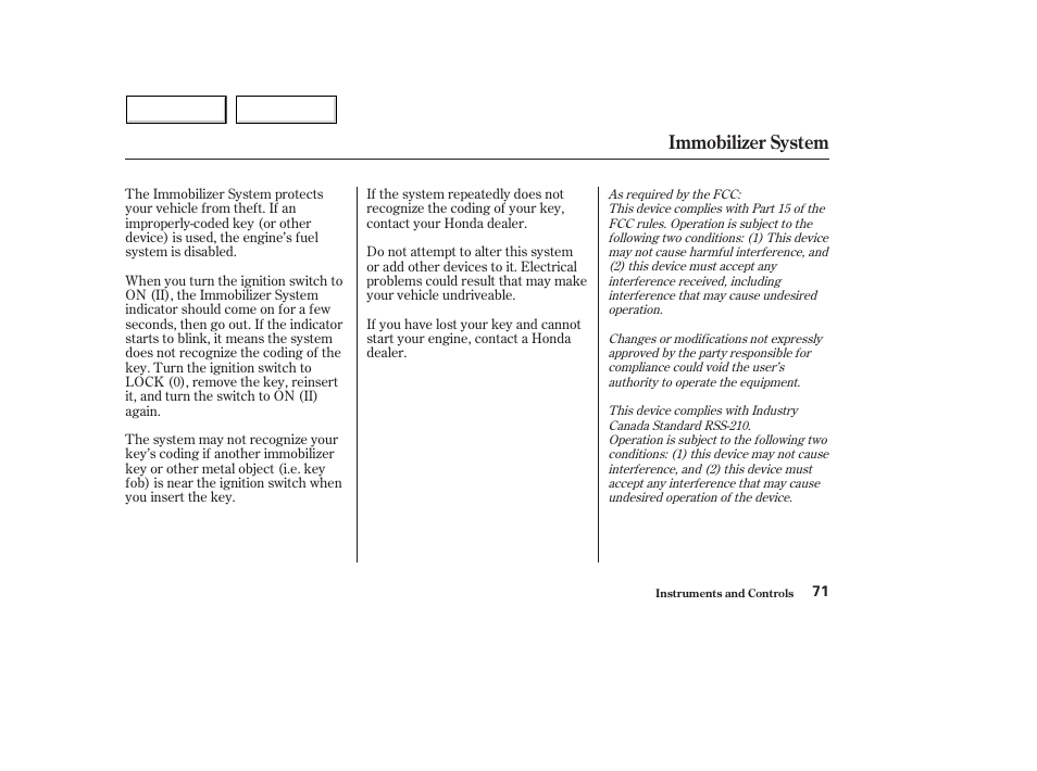 Immobilizer system | HONDA 2004 Civic Hybrid - Owner's Manual User Manual | Page 74 / 231