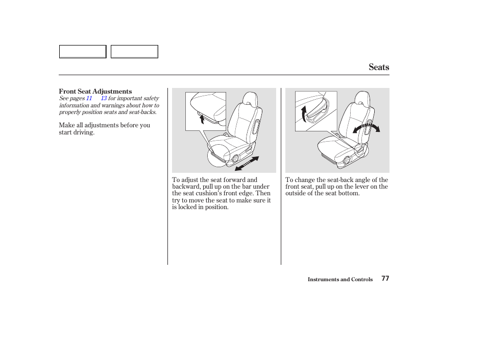 Seats | HONDA 2004 Civic Hybrid - Owner's Manual User Manual | Page 80 / 231