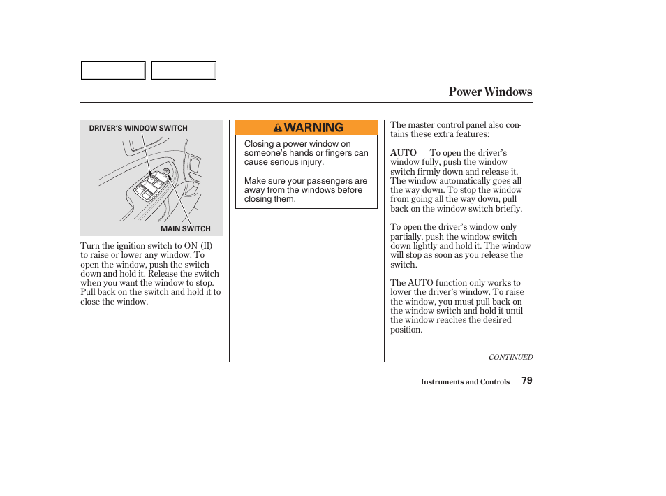 Power windows | HONDA 2004 Civic Hybrid - Owner's Manual User Manual | Page 82 / 231