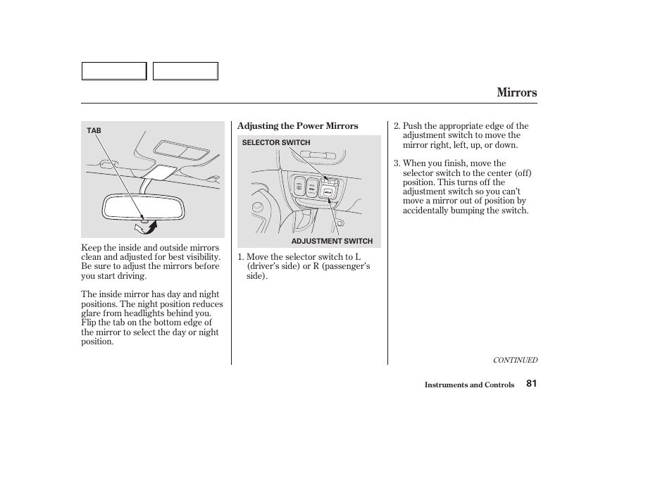 Mirrors | HONDA 2004 Civic Hybrid - Owner's Manual User Manual | Page 84 / 231