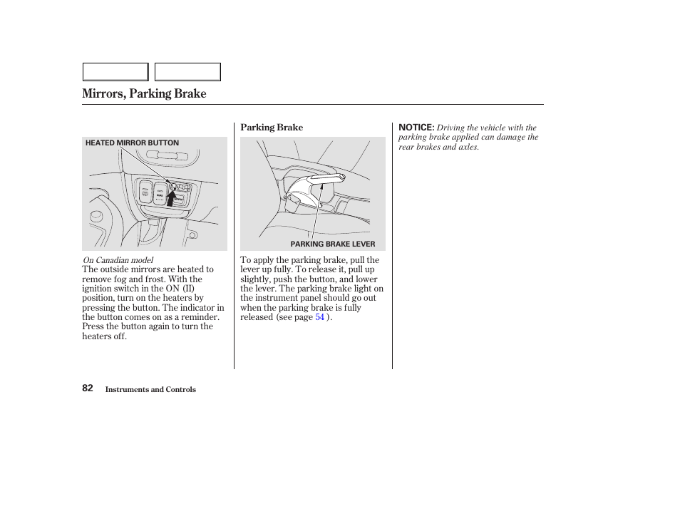 Mirrors, parking brake | HONDA 2004 Civic Hybrid - Owner's Manual User Manual | Page 85 / 231